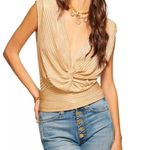 Ramy Brook NWT  Adley Gold Twist-Front Blouse Size 6 Metallic V-Neck $299 Photo 0