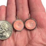 Coral peach salmon color sparkly earrings made with Swarovski crystal in silver Pink Photo 0