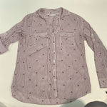 New York & Company Burgundy Striped Blouse White Size L Photo 0