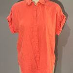 Premise  pink coral short sleeve button down shirt top blouse woman’s medium Photo 0