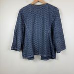 Chico's  Jacket Womens 2 US L‎ Blue Broderie Embellished 3/4 Sleeve Open Front Art Photo 2