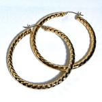 14KT Extra Large Lustrous Solid Yellow Gold Vintage High Polish Hoop Earrings Photo 1
