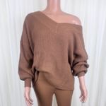 Zenana New Women's Plus Size V-Neck Off The Shoulder Waffle Knit Sweater Camel / Light Brown Sz 3X Photo 1