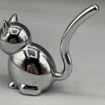Silver Chrome Cat Ring Holder Jewelry Organizer Figurine Photo 0