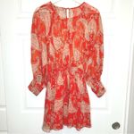 ZARA Red Paisley Print Mini Dress Long Sleeve Smocked Waist Casual Medium Photo 4