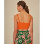 Farm Rio NWOT  Orange Bow Linen Crop Top Square Neck Sleeveless Statement Tank M Photo 2