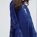 Free People  Simone Blue Crochet Mini Dress With Lace Bell Sleeves Size Small Photo 0