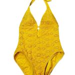 Kate Spade  New York Halter One Piece Swimsuit Saffron Yellow Embroidered Size M Photo 1