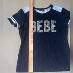 Bebe White and Black Short Sleeve Tee with Sporty Style size M top sequins Photo 3