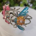 Vintage Clamper Hinge Bracelet Floral Ladybug Bee and Flower Silver Photo 3