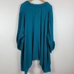 Catherines Tunic Top Women 3X 26/28W Teal Blue Asymmetrical Gauze Roll-Tab Relax Photo 1