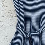 Paige  Size XS Midi Striped Ruffle Rayon Belted Side Slit Blue Navy Photo 7