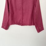 LOGO By Lori Goldstein [LOGO Lori Goldstein] Pink Tweed Gold Button Front Fray Hem Lady Jacket Size XS Photo 5