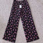 WAYF Pants Black Pink Petal Floral Wide Leg High-Waist Size XL NWT Photo 2