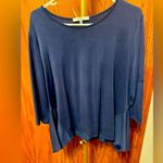 Ro & De  Blue Modal Bell Sleeve 3/4 Length Trapeze Top in Navy Size Large Photo 0