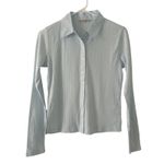 Madewell  Ribbed Eyelet Polo Shirt Baby Blue Long Sleeve Button Up Cotton Size S Photo 1