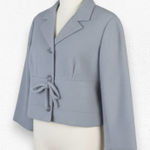 Saks 5th Avenue 1950s Vintage Saks Fifth Avenue Gray Bow Tie Waist Cropped Wool Jacket Size 6 Photo 0