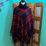 Steve Madden Red and Blue Plaid Turtleneck Poncho Photo 6