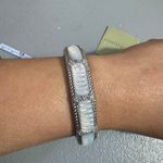 Judith Ripka 925 Sterling Silver Mother Of Pearl Hinged Cuff Bangle Bracelet Photo 2