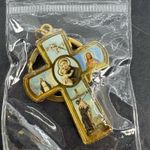 Vintage Saint Anthony Virgin Mary Jesus Miraculous Cross Keychain Gold Toned Photo 0