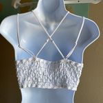 Cherish Large white lacy strappy bralette stretchy lined  smocked criss cross Photo 3