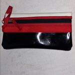 RED AND BLACK AND WHITE CLUTCH/WRISTLET SILVER HARDWARE BLACK PATENT LEATHER Photo 2
