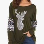 🦋 NWT Qearal Brown Deer Sequin Long Sleeve Shirt Casual XL Reindeer Christmas Silver Photo 0