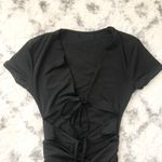 Cut Out Ruffle Ruched Bodycon Mini Short Sleeve Tie Front Wrap Short Dress Black Size XS Photo 6
