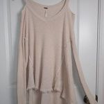 Free People Womens Pullover Sweater Ivory Cold Shoulder V Neck Ribbed Fringe S Photo 0