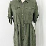 Paper Crane Large Green Short Sleeve Collared Button Down Shirt Dress w/Pockets Photo 0