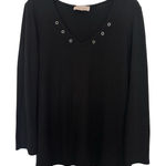 Philosophy Black Long Sleeve Waffle Knit V Neck Top Size 1X Minimal Comfy Casual Photo 0