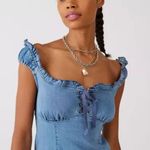 Urban Outfitters Nayda Denim Ruffle Lace up Stretch Mini Dress womens XS new Photo 4