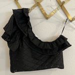 ZARA One Shoulder Eyelet Ruffle Top Black Large Stretchy Photo 9