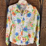 Vintage Floral Butterfly Collar Button Down Shirt Size 34 Yellow Photo 0