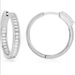 Sterling Silver 925 25mm Baguette CZ Hoop Earrings Photo 9