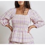 Ganni  Smocked Seersucker Plaid Top Sz. 38 (M) Photo 0