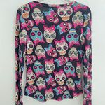 No Boundaries  Black Multi-Color Skulls Bows V-Neck Long Sleeve T-Shirt Small Photo 6