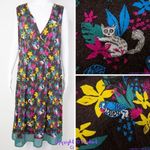 Modcloth Jungle Print Knit Dress, white cat blue bird, 2X Photo 1