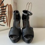 Brunello Cucinelli  Black Leather Platform Block‎ Heel Peep T-Strap Sandals 40.5 Photo 1