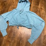 Champion Vintage Cinch Cropped Hoodie Sz Small Turquoise Blue Streetwear Photo 4