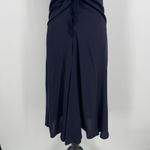 Fuzzi Halter Dress Size 42 US 6 Navy Silk Blend Ruched Ruffle Midi Elegant Chic Blue Photo 4