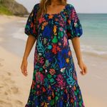 American Vintage Vintage 60s Tropicana Originals Hawaiian black tropical ocean maxi dress size 12 Photo 0