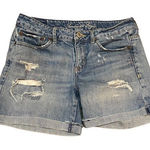 American Eagle  Woman’s Denim Distressed Roll Cuff‎ Shorts Size 4 Light Wash Photo 0