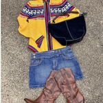 Vtg Y2K Handmade Sz Small Full Zip Hooded Mexican Poncho Boho Sweater Multicolor Yellow Photo 5