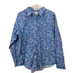 LL Bean Blue Floral Wrinkle Free Pinpoint Oxford Long Sleeve Shirt LARGE PETITE Size undefined Photo 2