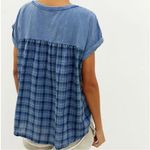 Pilcro Anthropologie Blue Mixed Media Plaid Short Sleeve Cuffed T-Shirt Size XS Photo 2