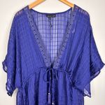 Club Z Collection Sheer Checkered Blue Swim Cover Up Kimono Eyelet Embroidery 2X Photo 6