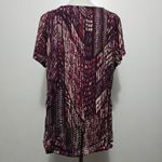 Worthington 1X Burgundy Abstract Print Ruched V Neck Short Sleeve Top Plus Size Photo 4