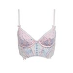VS For Love & Lemons Foil Rose Pink Blue Sheer Mesh Bustier Coquette Top Large Photo 12