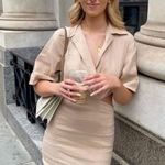 ZARA  NWT khaki beige cutout side collared mini dress- stretchy material Photo 4